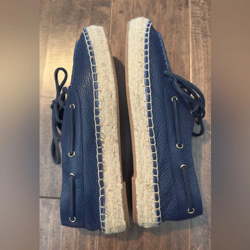 Tory Burch Navy Leather Espadrille Boat Shoes. Size 8. New, no box.